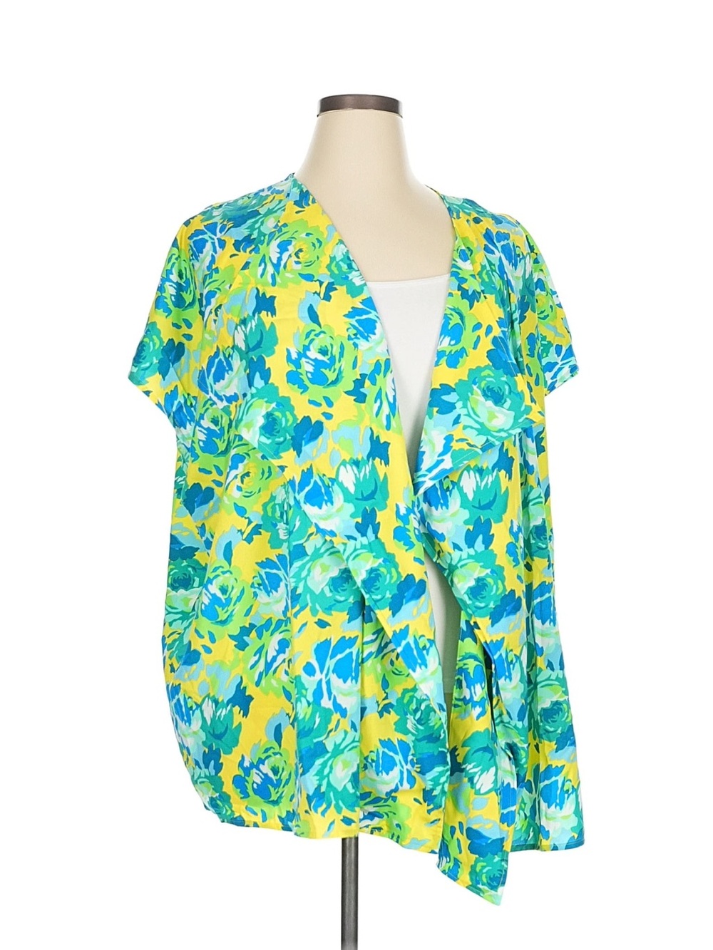 Christian Siriano Yellow, Blue & Green Floral Open-Front cardigan